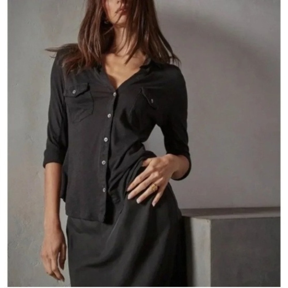 James Perse Sheer Slub Side Panel Shirt Womens Size 1 (S) Minimalist Luxury EUC - Picture 2 of 10